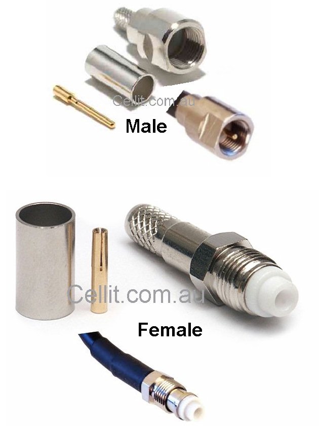 FME Male & Female Crimp Connectors. For RG174 RG58 LL195 Coaxial Cable - Click Image to Close