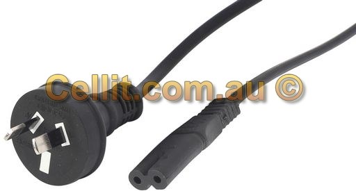 PLUG AND CABLE (Aus) TWIN CORE TO FIGURE EIGHT- 240V 6 Amp. Various Lengths