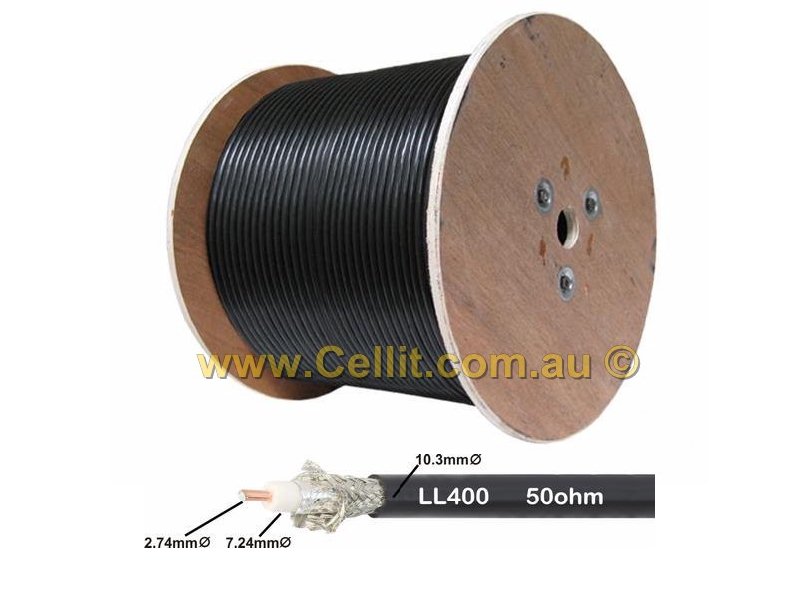 COAXIAL CABLE LL400 10mm. COMMUNICATIONS COAX ANTENNA LEAD CB UHF RADIO. 50m 100m 305m.
