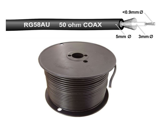 COAXIAL CABLE RG58AU 100M REEL. 5mm DIA. RG58A/U COAX 100mtr.
