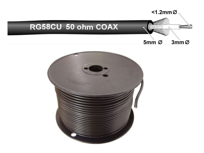 COAXIAL CABLE RG58CU 100M REEL. 5mm DIA. RG58C/U COAX 100mtr.