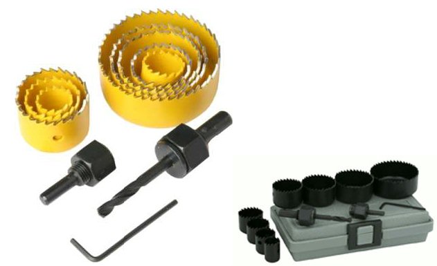 HOLE SAW KIT. 11 PIECE WITH 8 CUTTERS IN STORAGE CASE.